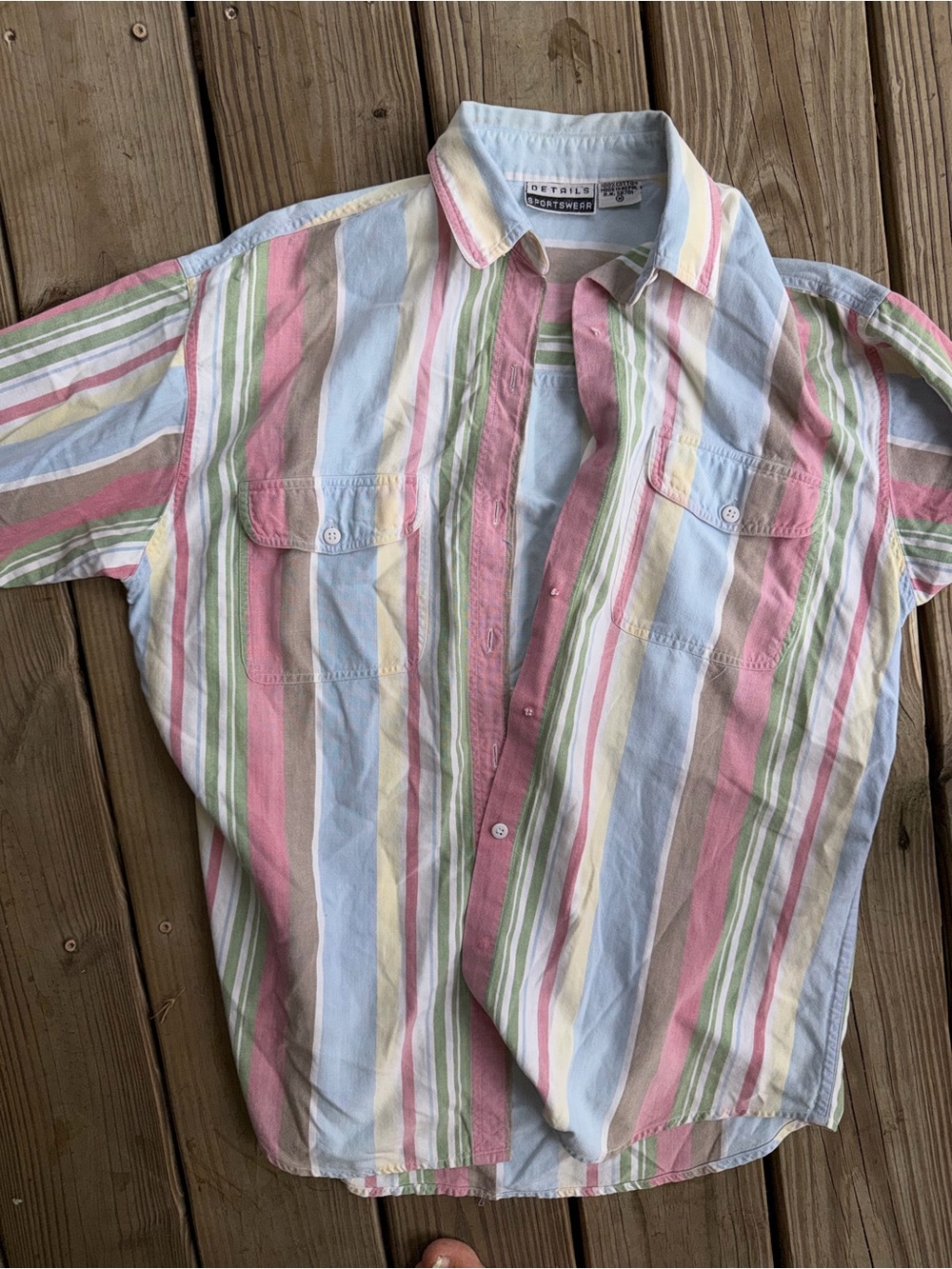 Vintage Pastel Striped Short-Sleeve Button-Down Shirt
